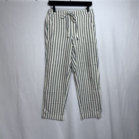 J.Crew Tie Waist Seaside Cropped Navy Stripe Pull On Pants Women's Size S AY652 - Picture 1 of 11